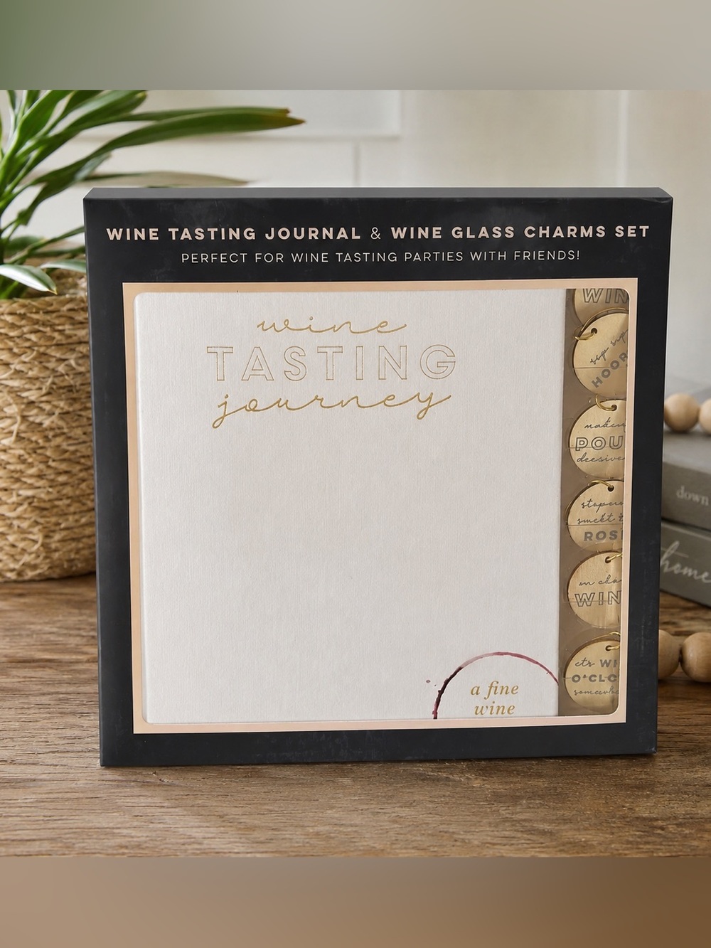Wine Tasting Journal & Wine Glass Charms Set